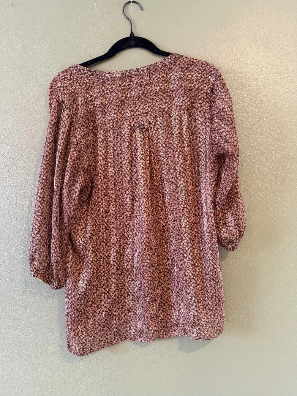 Brown and tanishrose Printed Henley Blouse with Three-Quarter Sleeves - Picture 3 of 3